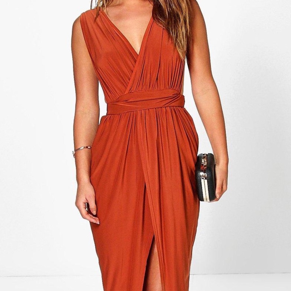 Petite Plunge Drape Maxi Dress - copper